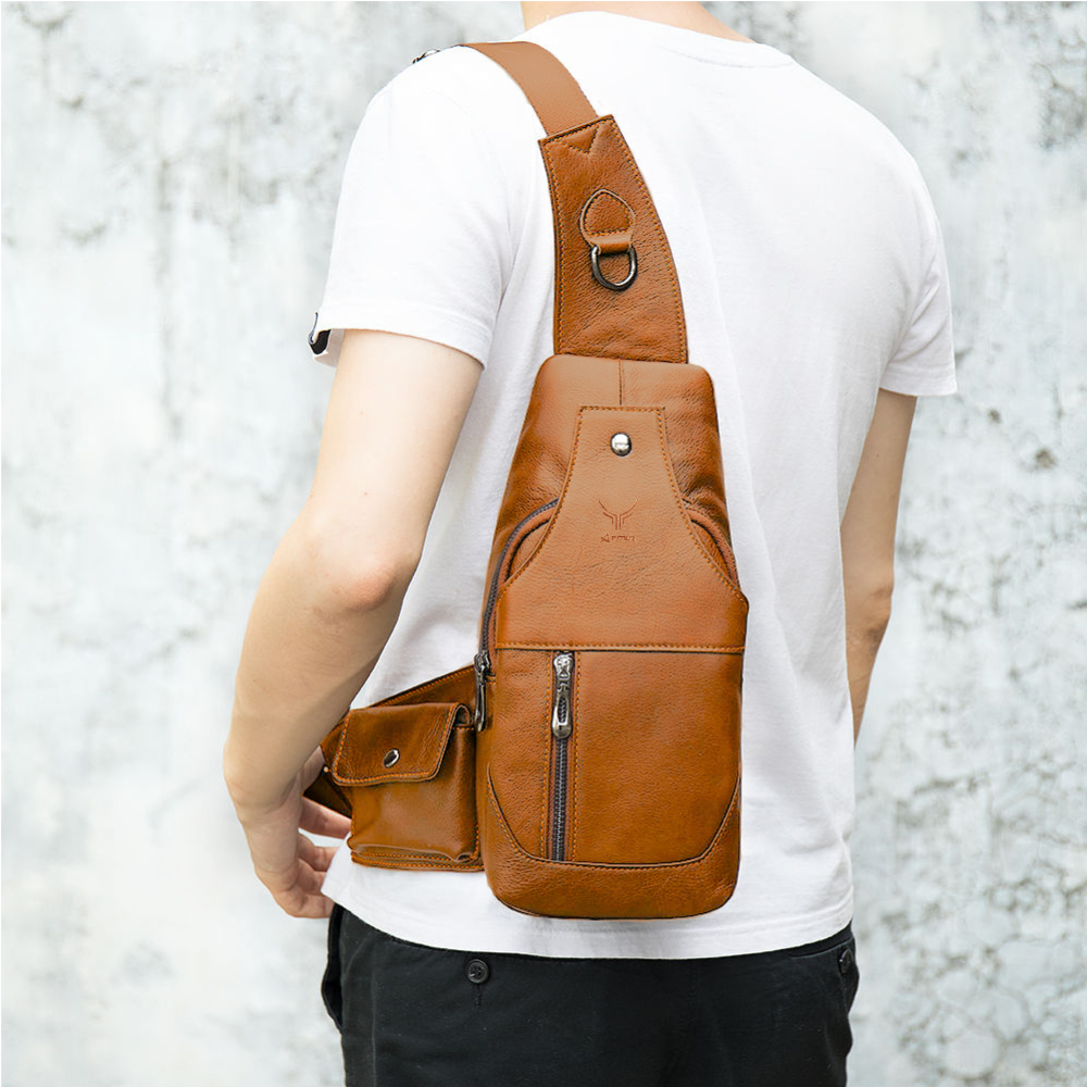 Bolso Pechera De Cuero Para Hombre Morral Mochila Pechera De Cuero